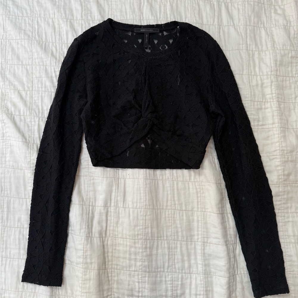 BCBGMaxAzria Black Lace Long Sleeve Blouse